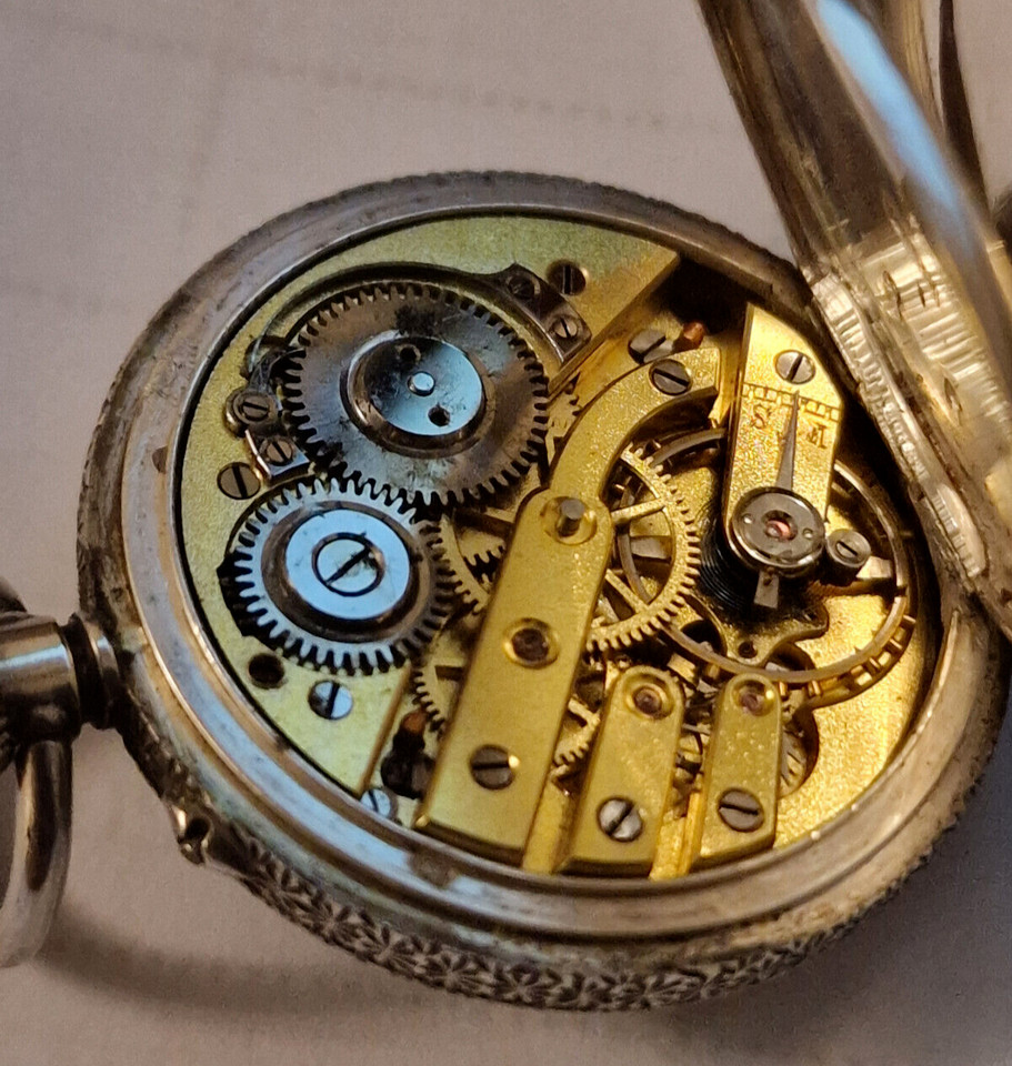 ANTIQUE SOLID SILVER HALF HUNTER POCKET WATCH 35 … - image 5