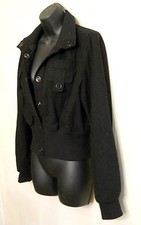 Black Bomber Jacket Snap Front Modern Fitted Forever Size Large Coat Wool Blend