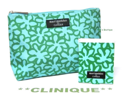 CLINIQUE 2pc MARIMEKKO Makeup / Cosmetic Bag with Matching MIRROR 