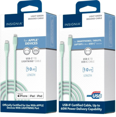 Insignia 10' iPhone to USB-C - USB-A or USB-C to USB-C Charge-and-Sync Cable