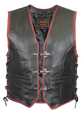 Lederweste mit Rot Kutte Rockerweste Bikerweste Bike Rockerweste Custom Chopper