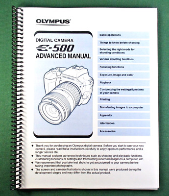 Olympus E-500 Advanced Instruction Manual: 216 Pages and Protective Covers!