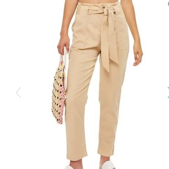 Beige paperbag shop trousers