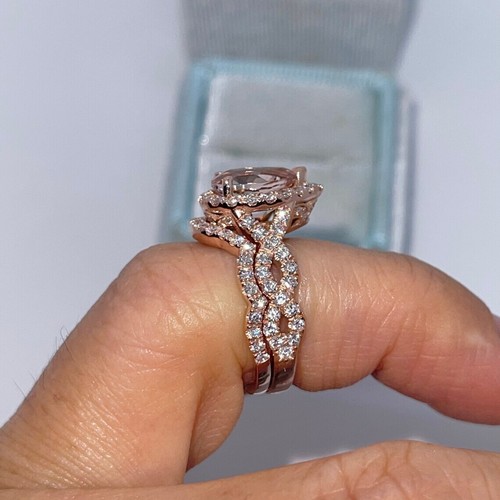 Natural 2.30Ct Pear Cut Morganite Halo Engagement Ring 14k Rose Gold Plated - Picture 9 of 10