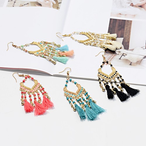 Womens Fashion Bohemian Earrings Long Tassel Fringe Boho Dangle Earrings Jewelry - Picture 50 of 56