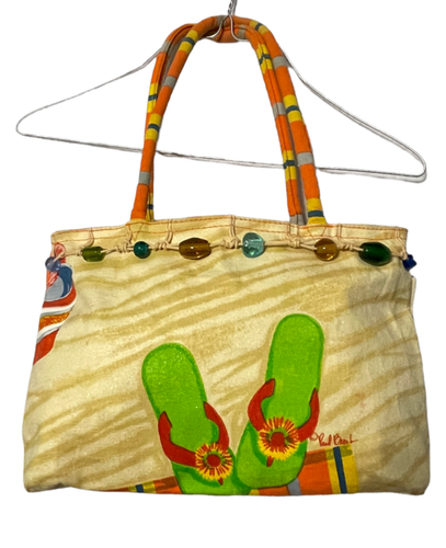 Bolso de Mano Brent Sun N Sand Naranja Lona con Cuentas en la Superior de la Playa |