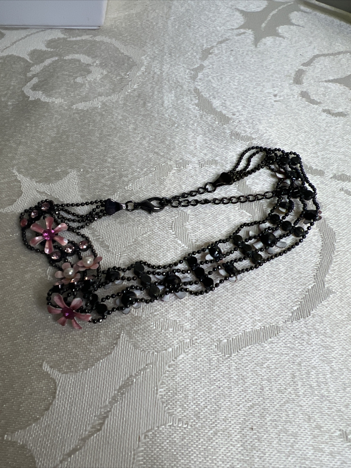 Statement Link Necklace Spring Flower BoHo, Pink … - image 6