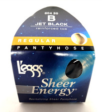 L'EGGS SHEER ENERGY PANTYHOSE JET BLACK SIZE B 604-30 NIB