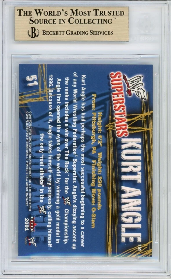 Kurt Angle BGS 9.5: 2001 Fleer WWF Wrestlemania 1st Major Card Gisto #51 POP 2 - Image 2 of 4