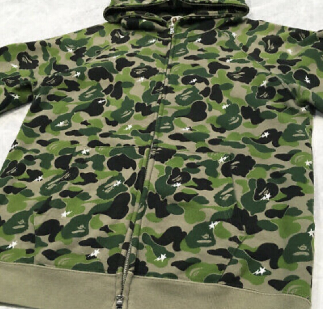 A Bathing Ape Bape Green ABC Bapesta Camo Hoodie Vintage Og Size M