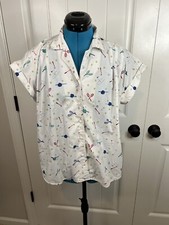 Vintage Ann Chabrol Short Sleeve Button Down Sports Print Sz 14