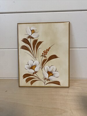 Vintage Tile Art Trivet 10  X 8'' Spain White Tan Yellow Floral Embossed E.C.