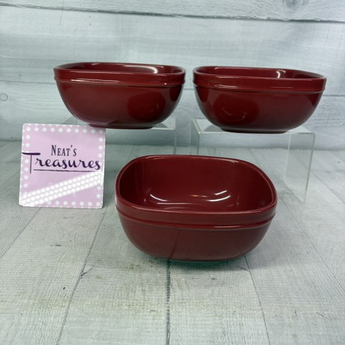Home Trends CANOPY RED Cranberry Emboss Square Porcelain Soup Cereal Bowls Set 3 - 第 1/16 張圖片
