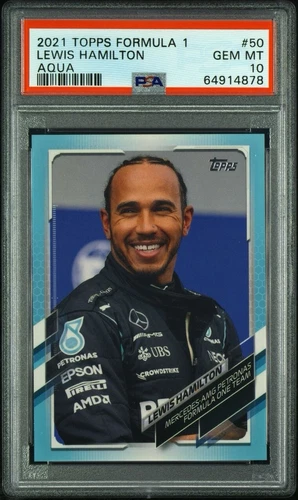 Lewis Hamilton 2021 Topps Formula 1 #50 Portrait /199 Aqua PSA 10 Gem Mint F1