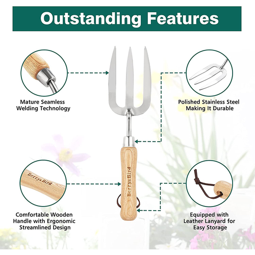 Berry&Bird Garden Hand Fork Stainless Steel Hand Weed Fork Traditional Fork Tool - Picture 3 of 7
