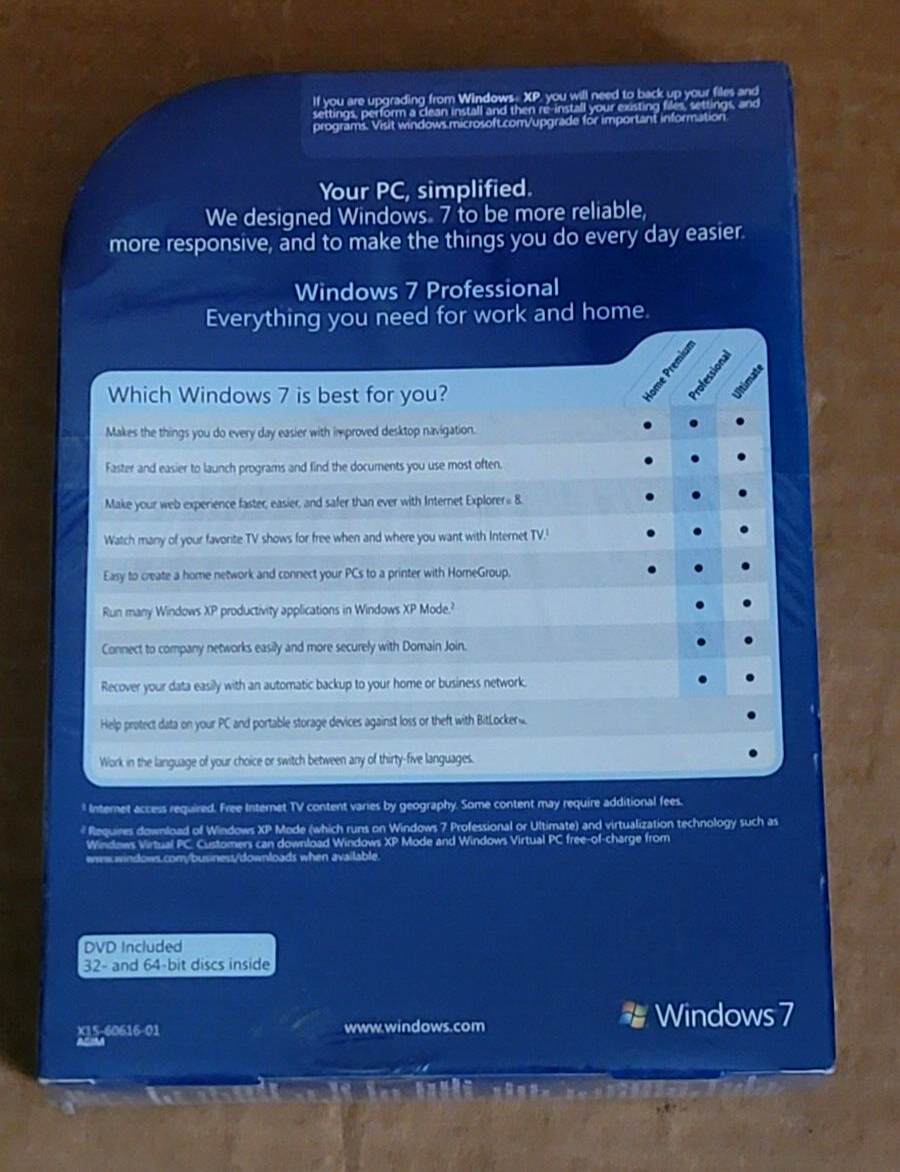 Microsoft Windows 7 Professional Full 32 & 64 Bit DVD MS WIN Microsoft Windows 7 Professional Full 32 & 64 Bit DVD MS WIN