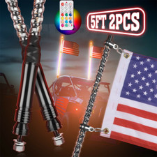 KEMIMOTO Pair 5FT Whip Lights RGB Antenna w/Flag Remote UTV ATV for RZR XP 1000