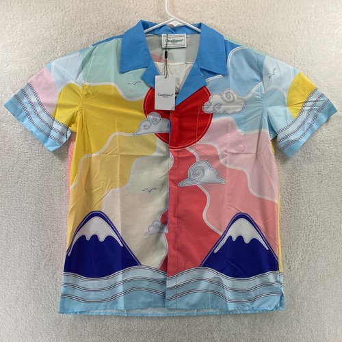NEW Casablanca Tennis Club Mens 2XL Silk Short Sleeve Shirt Soleil Levant Cuban