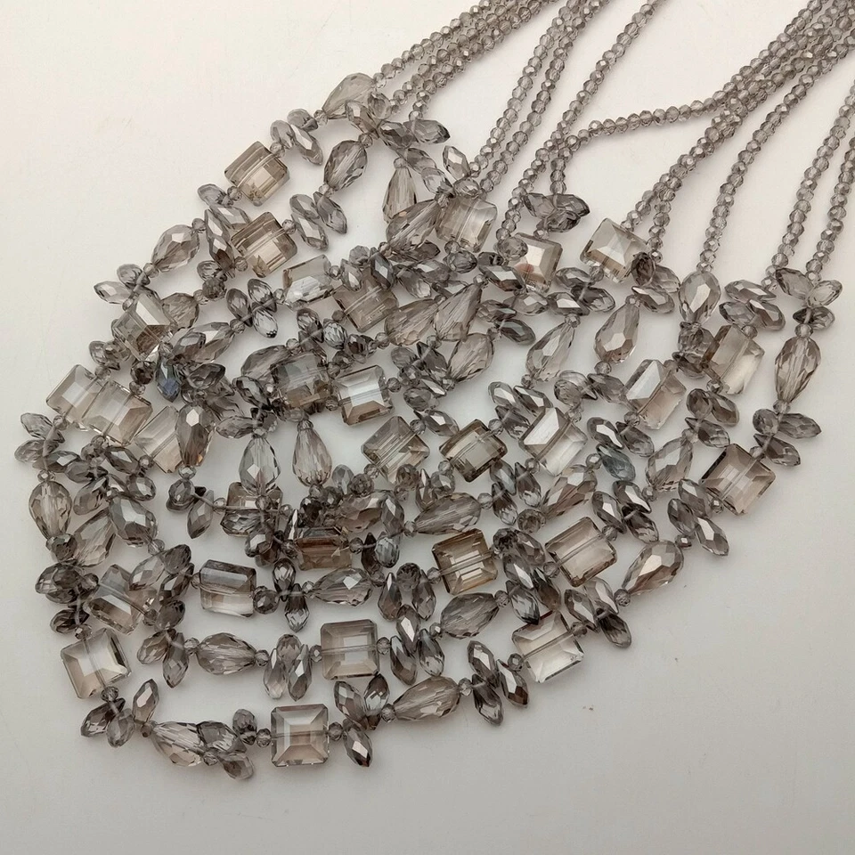 Collar de cristal gris multicapa de 19,5" 6 cuerdas Foto 4 de 4