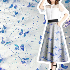 Beautiful Butterfly Sequin Shinning Flower Embroidered Lace Fabric White Mesh So
