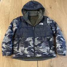 North Face Reversible Puffer Jacket Youth Boys M Camo Sherpa Outdoor Winter Hike