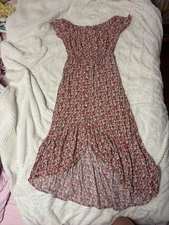 indigo rose red floral high low midi dress with buttons size small