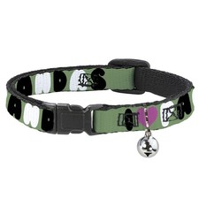 Cat Collar Breakaway with Bell I "Heart" PANDAS Green/White/Black/Pink NARROW Fi