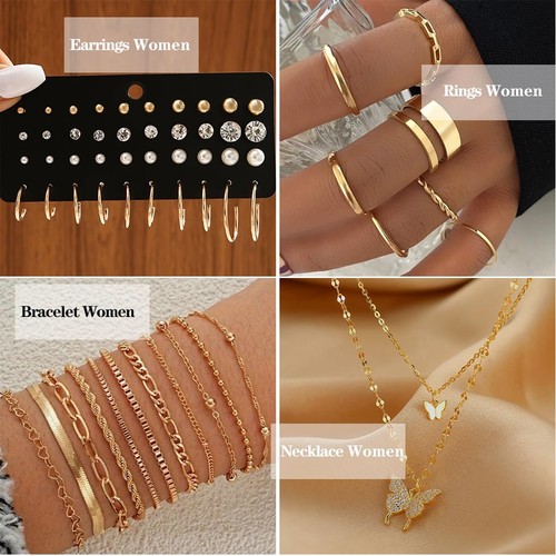 IFNODO Lot de 47 bijoux dorés avec collier 3 pièces, 11 réglables, - Photo 4/7