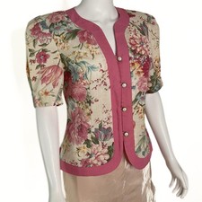 Vintage 80s T F Romantic Floral Garden Blazer Womens SZ 8P Cottagecore Prairie