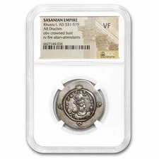 Sasanian Empire AR Drachm King Khusru I (531-579 AD) VF NGC