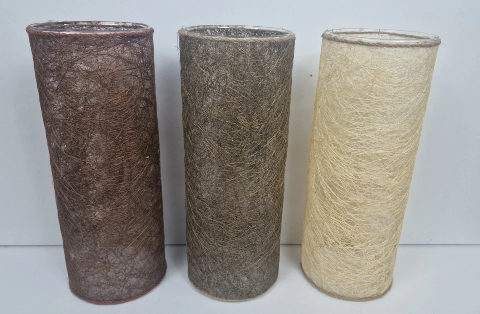 Set of 3 Natural Woven Candle Holders / Vases – Rustic Glass Cylinder Trio 27 cm - Image 4 of 4