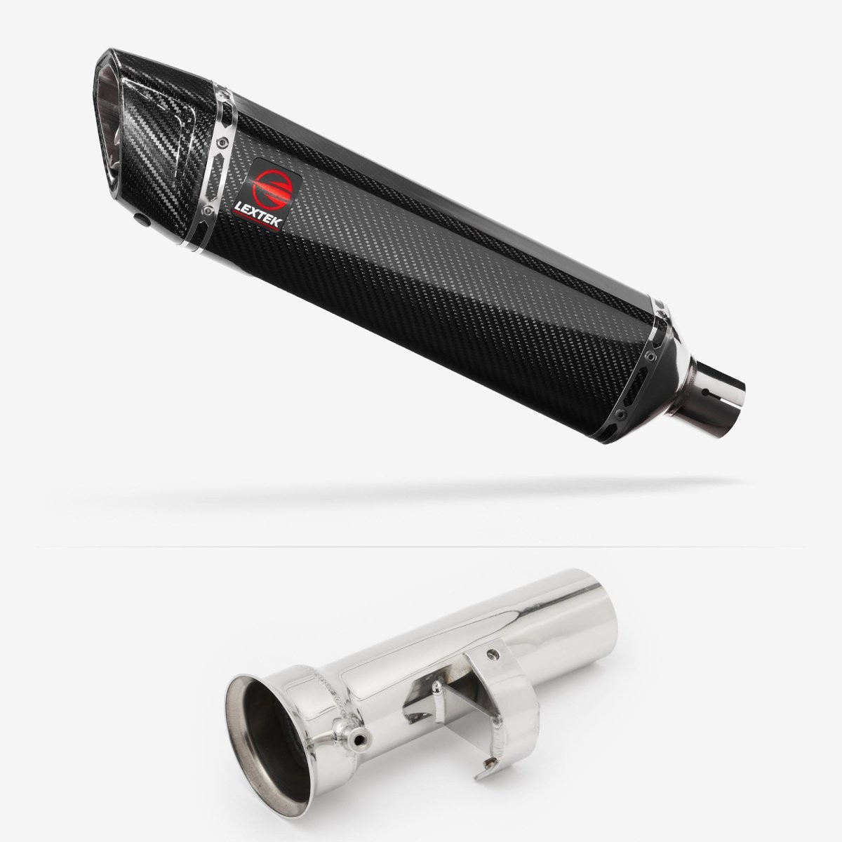 Lextek Carbon Fibre SP7C 400mm Exhaust with Link Pipe Silencer Chrome Polished
