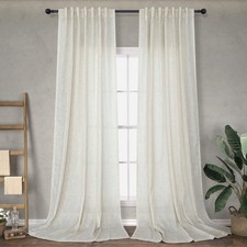 Cream Back Tab Linen Curtains 84 Inch Length for Living Room 2 Panels Rod Poc...
