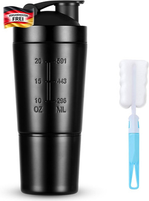 Edelstahl Protein-Shaker 900 ml mit Pulverfach und Kugelmischer für Fitness