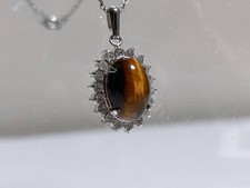 10-3 Tiger Eye Necklace Silver Rhines Chain Natural S