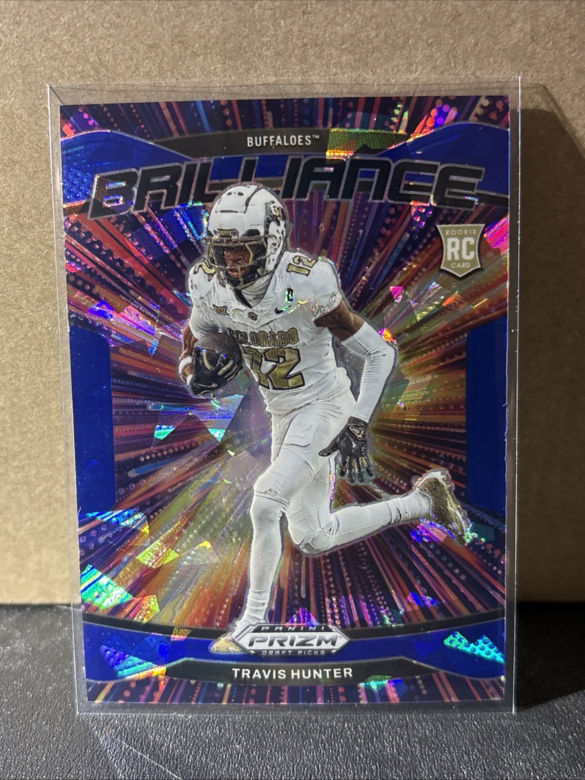 2025 Panini Prizm Draft Picks Travis Hunter Blue Ice Brilliance RC /149