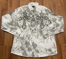 Roar Shirt Mens 2XL Gray White Enough Excuses Cross Graphic Studded Western