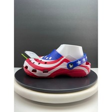 Crocs Classic American Flag USA Womens Size 10 Patriotic Slip On Clogs Sandals