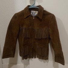 Vintage Pioneer Wear Fringe Suede Leather Jacket Size 10
