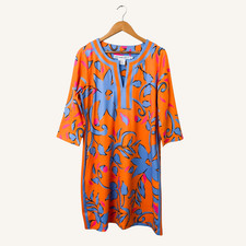 Gretchen Scott Jersey Split Neck Dress XL Full Bloom Colorful Preppy Resort NWOT