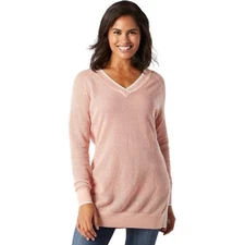 Smartwool Everyday Exploration Tunic V Neck Mesh Pink/Grey Knit Sweater M