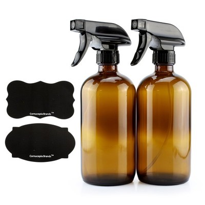 16oz Amber Glass Spray Bottles 2pk; 3-Setting Sprayers / Chalk Labels