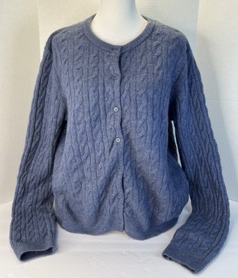 New Blue Cardigan Cable Knit Sweater Sz L Wool Blend  Ladies H&M Button Up