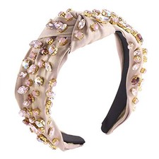 Crystal Velvet Headband Cross Knotted Turban Headdress Colorful rhinestone
