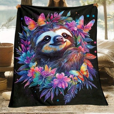 1pc a Print Featuring a Group of Flowering Sloths - a Lightweight Flannel Thro