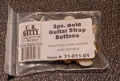 3pc. Set of Gold Guitar Strap Buttons, Great for New Work or Repair Cigar     -B