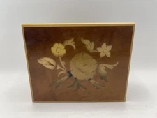 Vintage Decorative Wooden Jewelry Box with Floral Inlay