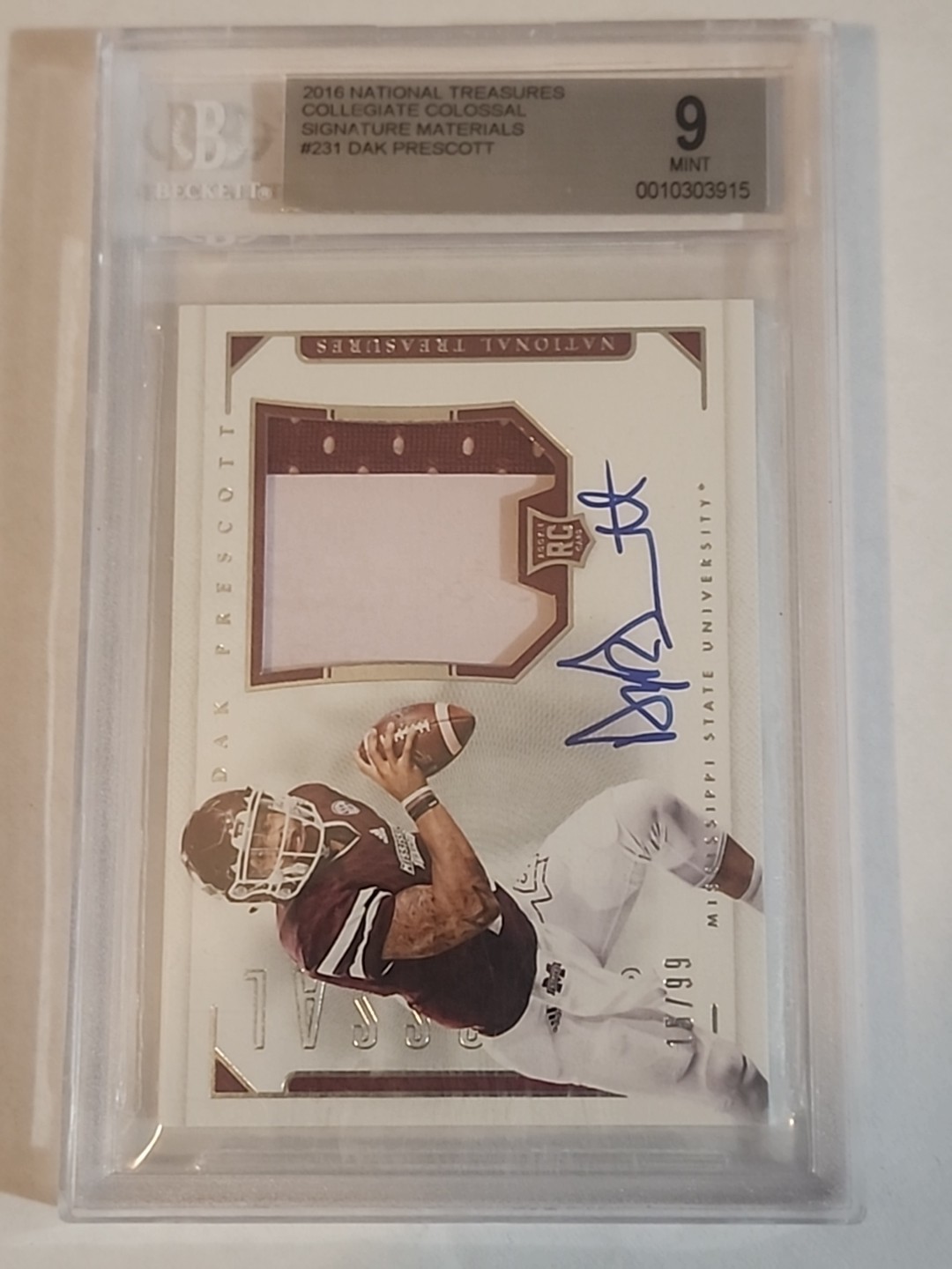 Dak Prescott Panini National Treasures Collegiate #231 Colossal Material Signature