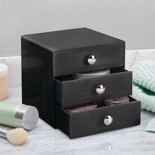 iDesign Stackable 3-Drawer Makeup Organizer for Bathroom or Vanity Storage-Black