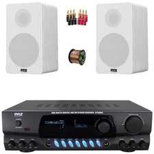 Pyle PT260A Home Audio Receiver, 2x 6.5” 240W Bookshelf Speakers, Banana Plugs
